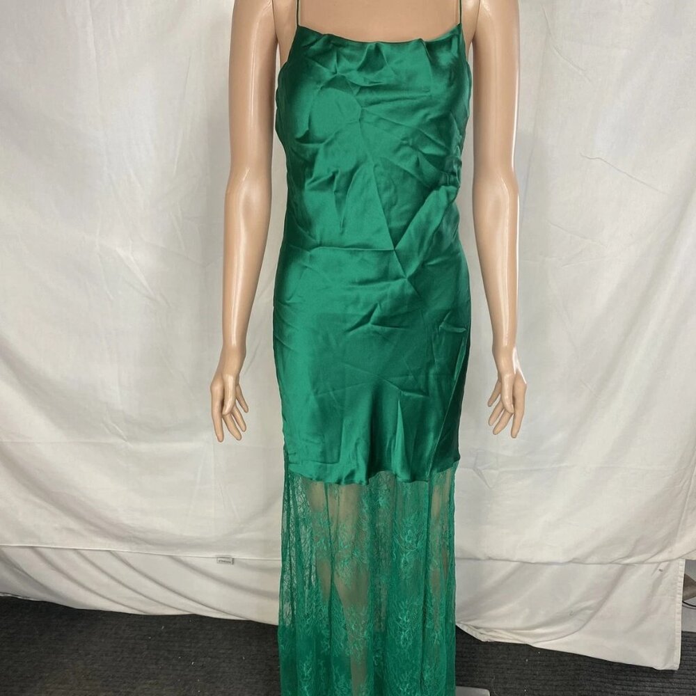 NEW SHONA JOY Women's Elle Silk & Lace Slip Dress Emerald Green Size 4